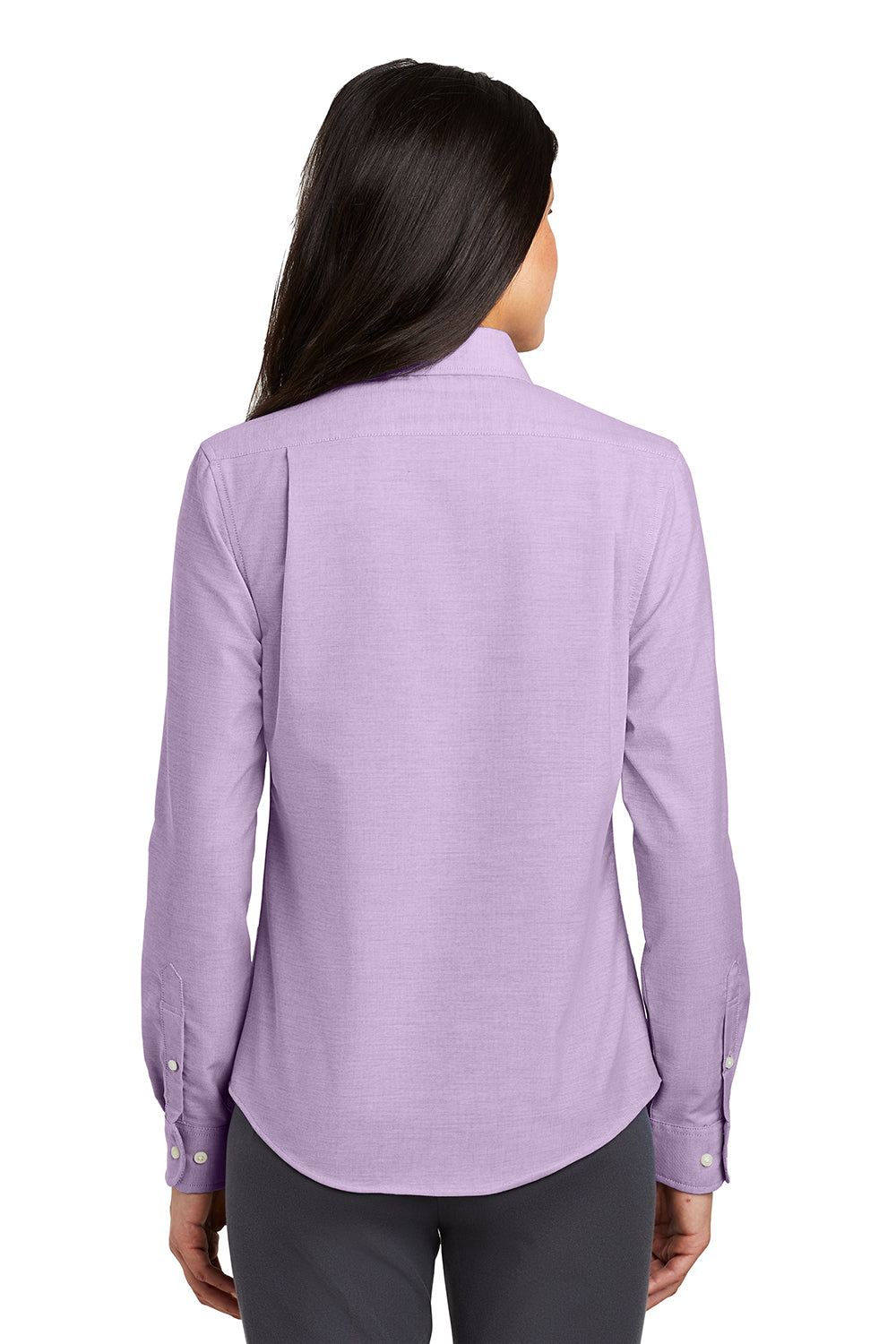 Port Authority L658 Womens SuperPro Oxford Wrinkle Resistant Long Sleeve Button Down Shirt Soft Purple Model Back