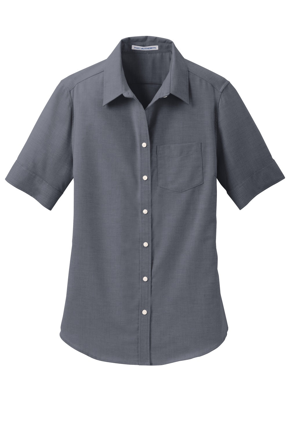 Port Authority L659 Womens SuperPro Oxford Wrinkle Resistant Short Sleeve Button Down Shirt w/ Pocket Black Flat Front