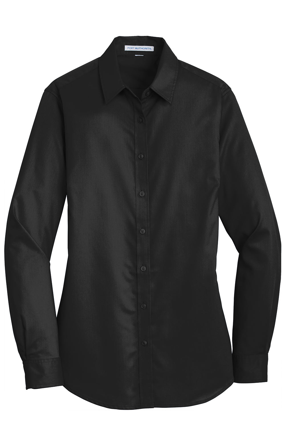 Port Authority L663 Womens SuperPro Wrinkle Resistant Long Sleeve Button Down Shirt Black Flat Front