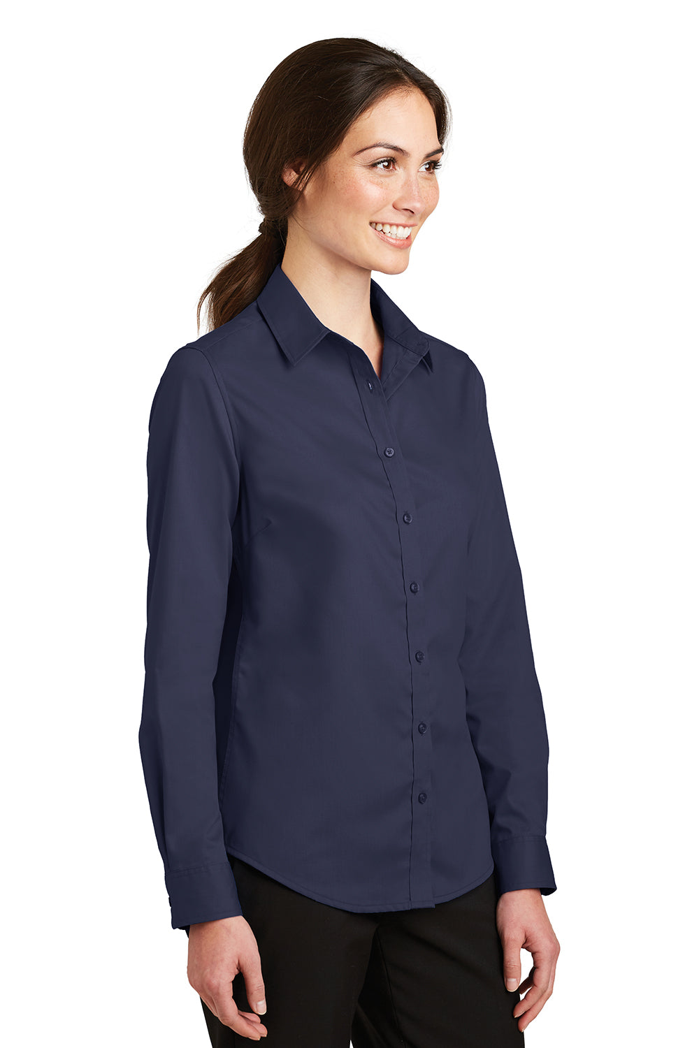 Port Authority L663 Womens SuperPro Wrinkle Resistant Long Sleeve Button Down Shirt True Navy Blue Model 3q