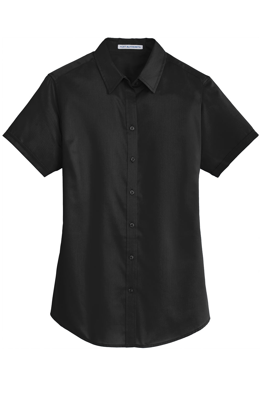 Port Authority L664 Womens SuperPro Wrinkle Resistant Short Sleeve Button Down Shirt Black Flat Front