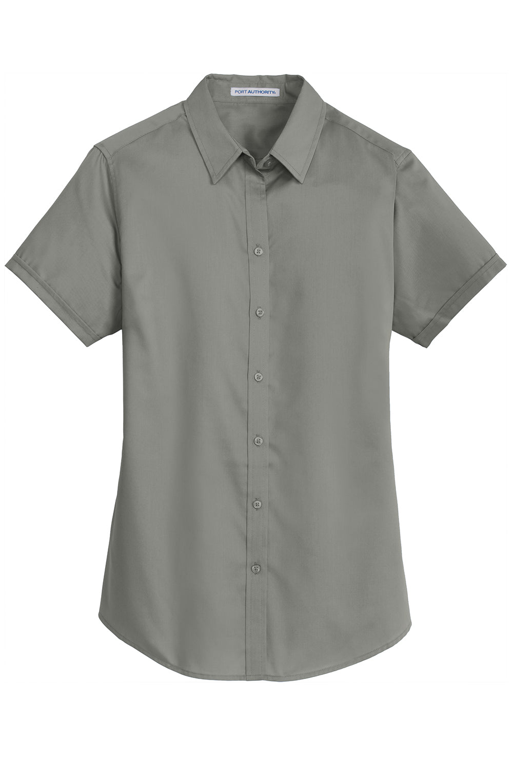 Port Authority L664 Womens SuperPro Wrinkle Resistant Short Sleeve Button Down Shirt Monument Grey Flat Front