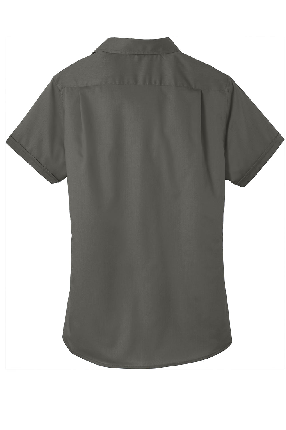 Port Authority L664 Womens SuperPro Wrinkle Resistant Short Sleeve Button Down Shirt Sterling Grey Flat Back