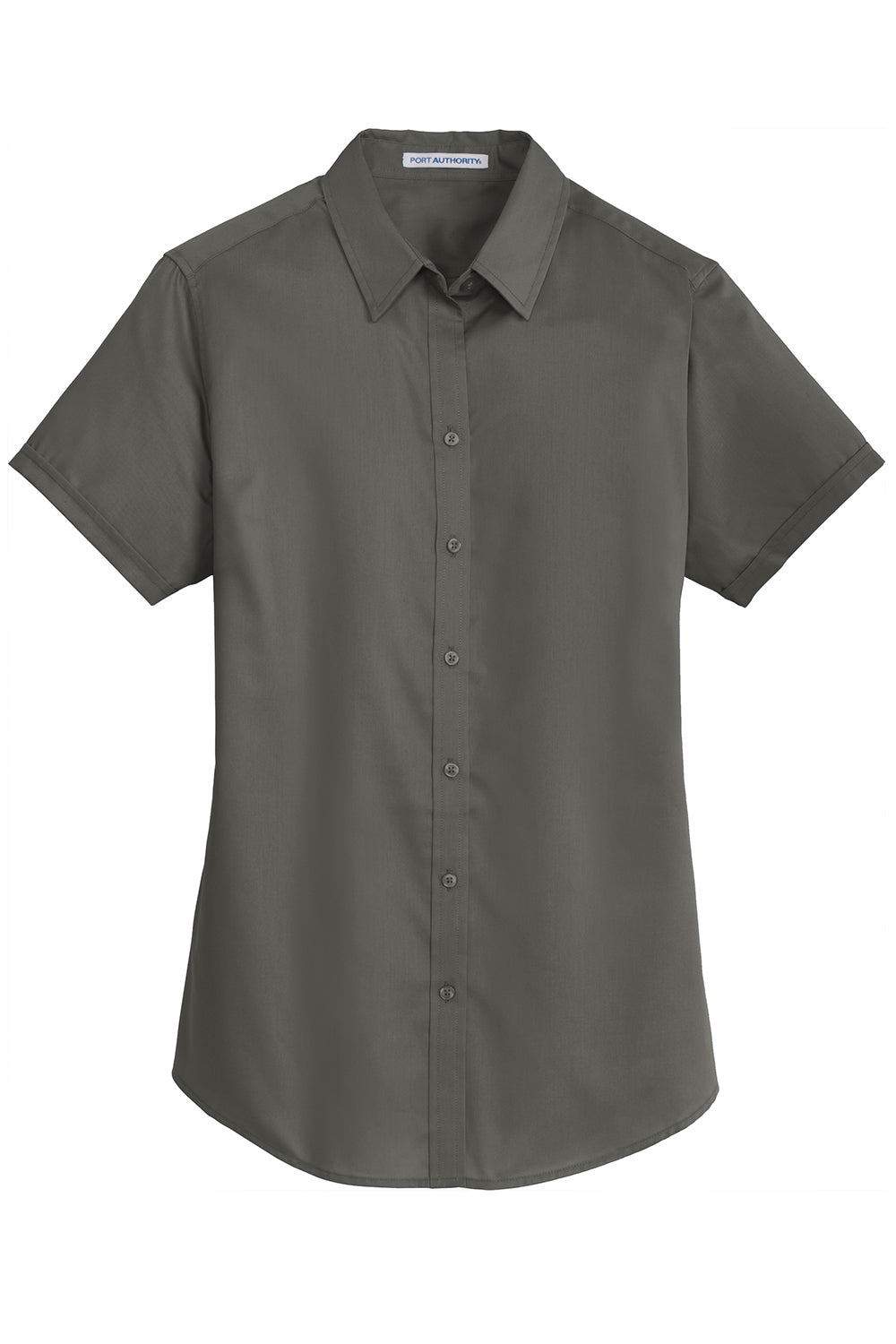 Port Authority L664 Womens SuperPro Wrinkle Resistant Short Sleeve Button Down Shirt Sterling Grey Flat Front