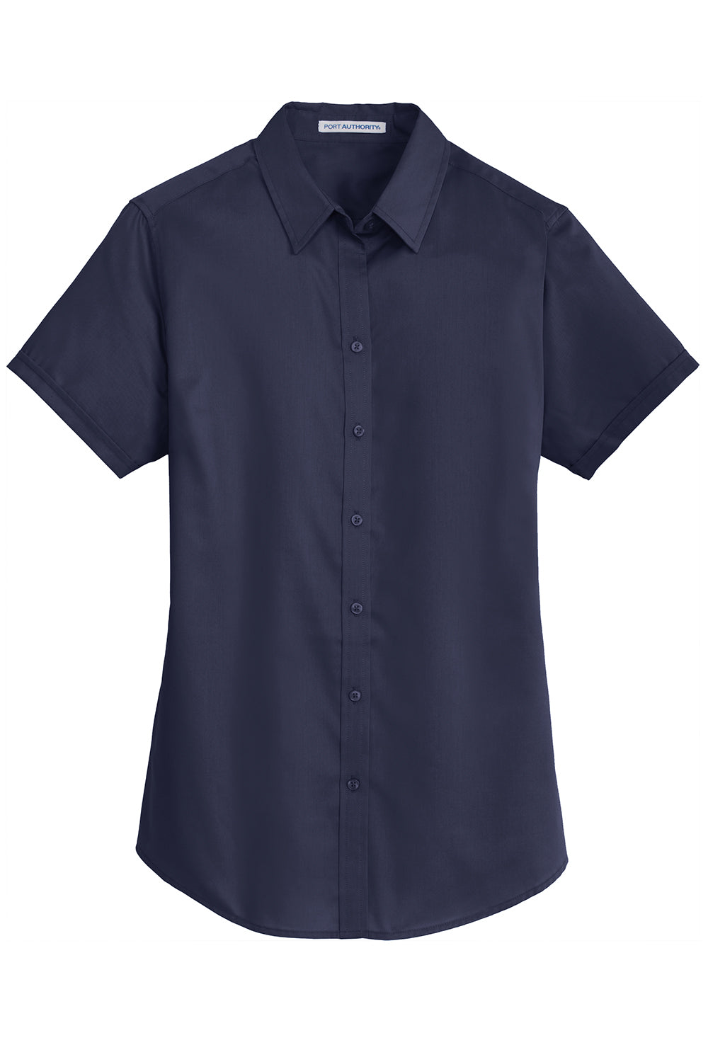 Port Authority L664 Womens SuperPro Wrinkle Resistant Short Sleeve Button Down Shirt True Navy Blue Flat Front