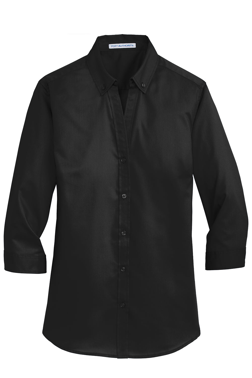 Port Authority L665 Womens SuperPro Wrinkle Resistant 3/4 Sleeve Button Down Shirt Black Flat Front