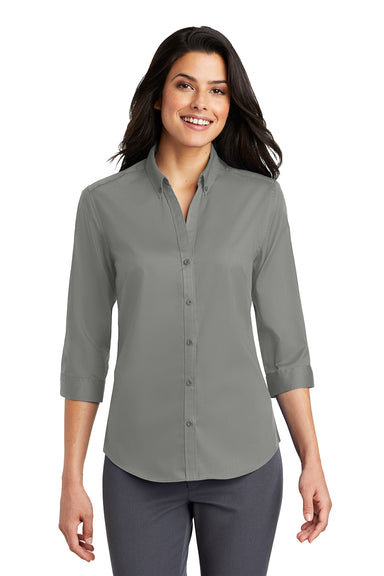 Port Authority L665 Womens SuperPro Wrinkle Resistant 3/4 Sleeve Button Down Shirt Monument Grey Model Front