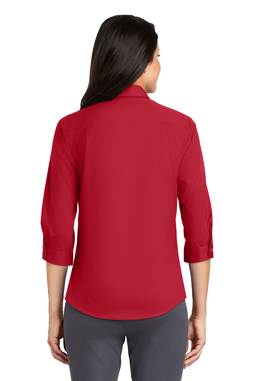 Port Authority L665 Womens SuperPro Wrinkle Resistant 3/4 Sleeve Button Down Shirt Rich Red Model Back