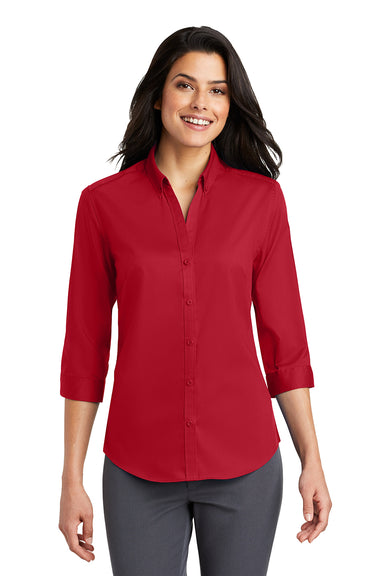 Port Authority L665 Womens SuperPro Wrinkle Resistant 3/4 Sleeve Button Down Shirt Rich Red Model Front