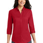 Port Authority Womens SuperPro Wrinkle Resistant 3/4 Sleeve Button Down Shirt - Rich Red