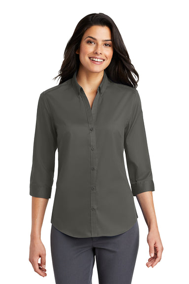 Port Authority L665 Womens SuperPro Wrinkle Resistant 3/4 Sleeve Button Down Shirt Sterling Grey Model Front