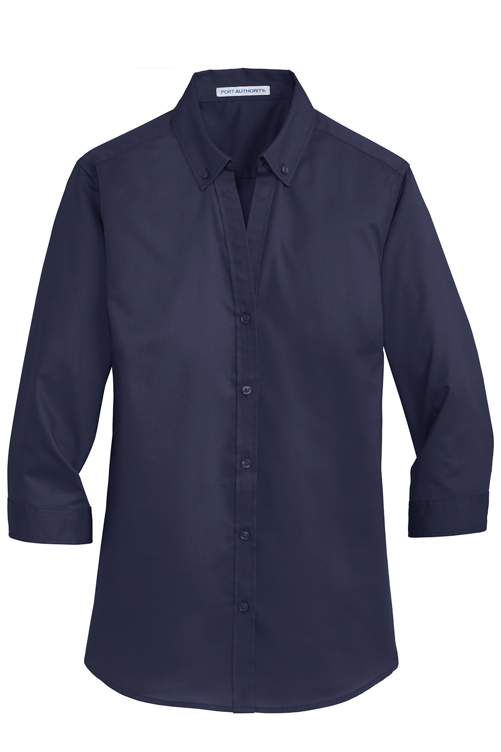 Port Authority L665 Womens SuperPro Wrinkle Resistant 3/4 Sleeve Button Down Shirt True Navy Blue Flat Front