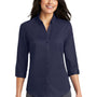 Port Authority Womens SuperPro Wrinkle Resistant 3/4 Sleeve Button Down Shirt - True Navy Blue