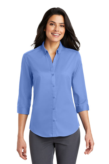 Port Authority L665 Womens SuperPro Wrinkle Resistant 3/4 Sleeve Button Down Shirt Ultramarine Blue Model Front