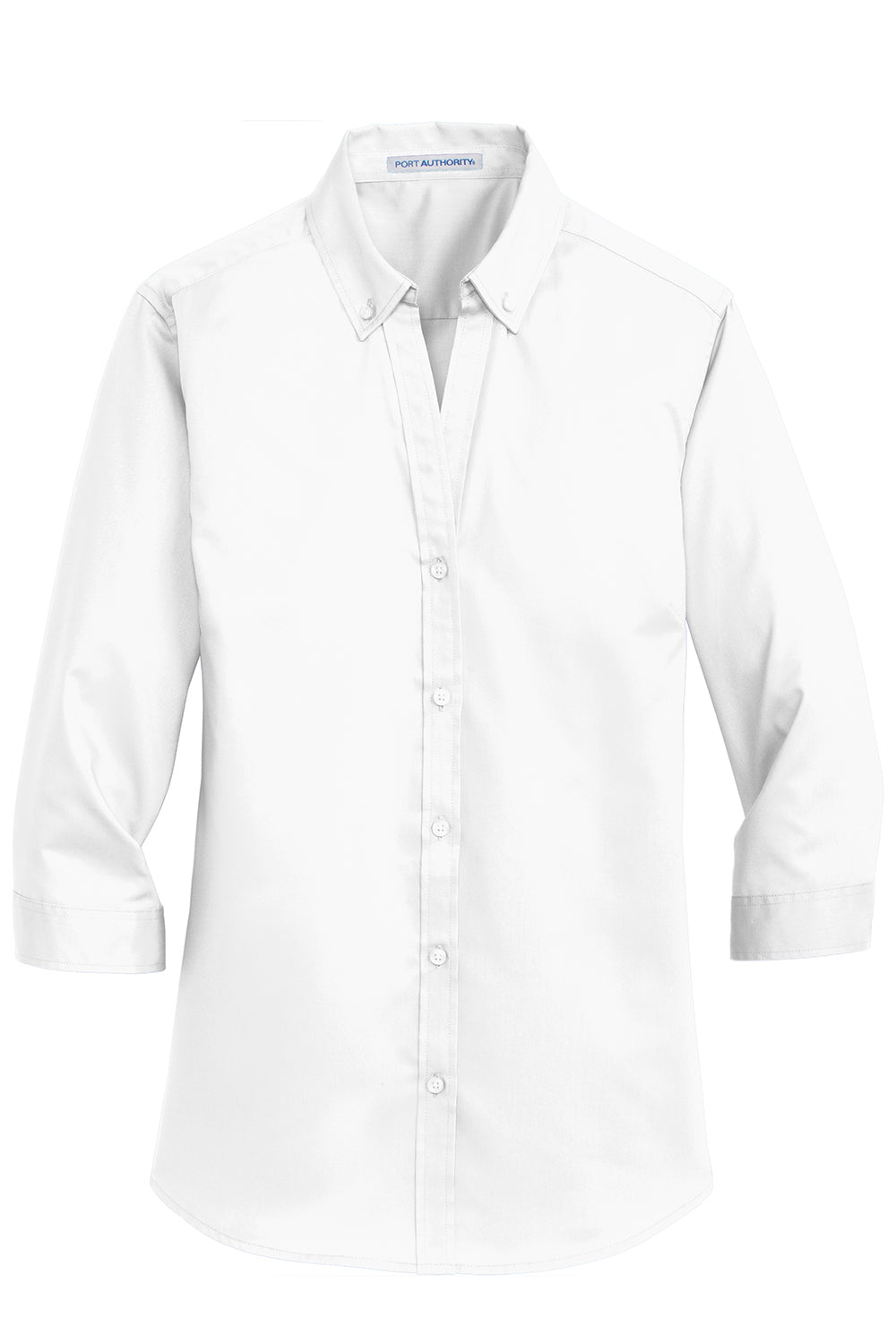 Port Authority L665 Womens SuperPro Wrinkle Resistant 3/4 Sleeve Button Down Shirt White Flat Front