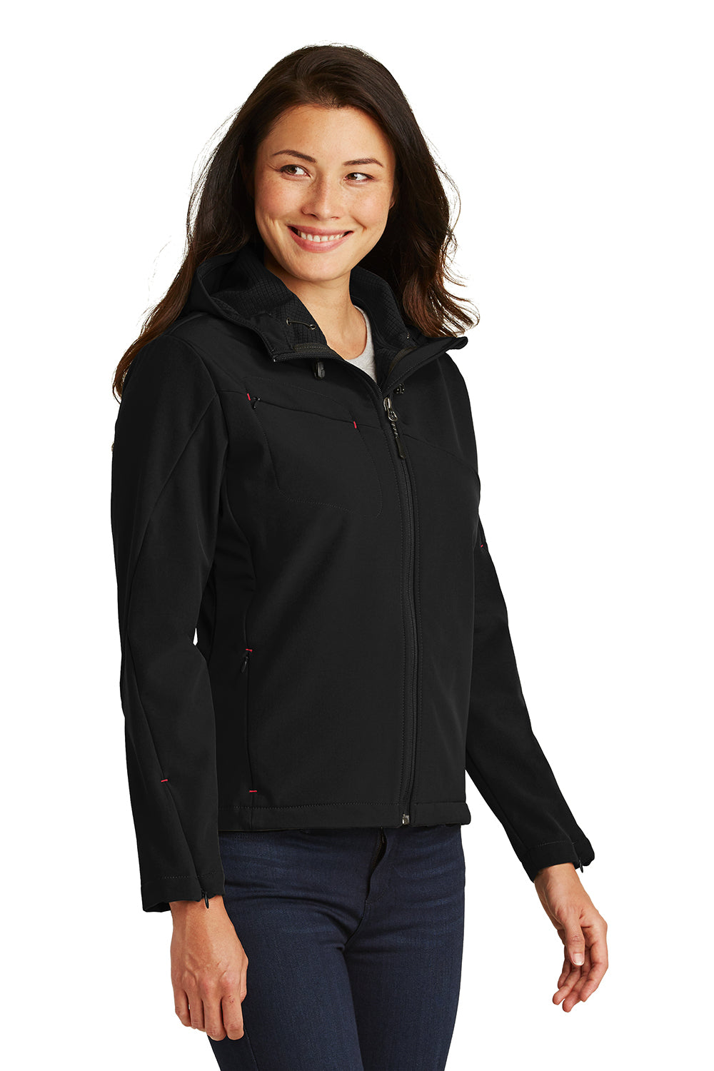 Port Authority L706 Womens Wind & Water Resistant Full Zip Hooded Jacket Black/Engine Red Model 3q