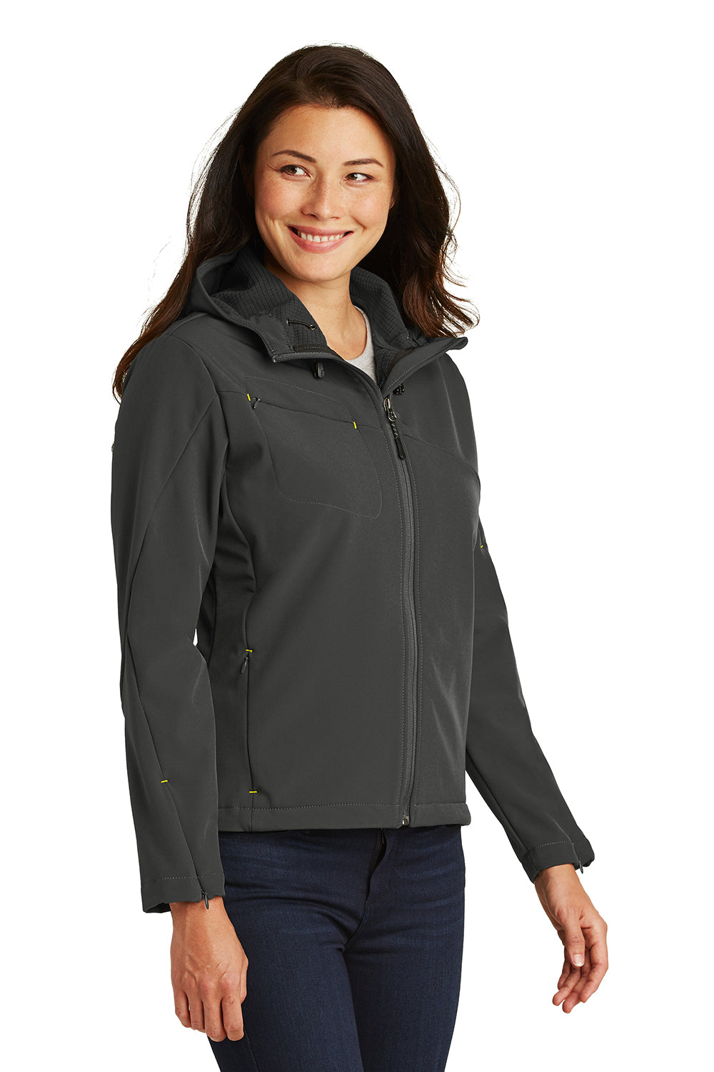 Port Authority L706 Womens Wind & Water Resistant Full Zip Hooded Jacket Charcoal Grey/Lemon Yellow Model 3q