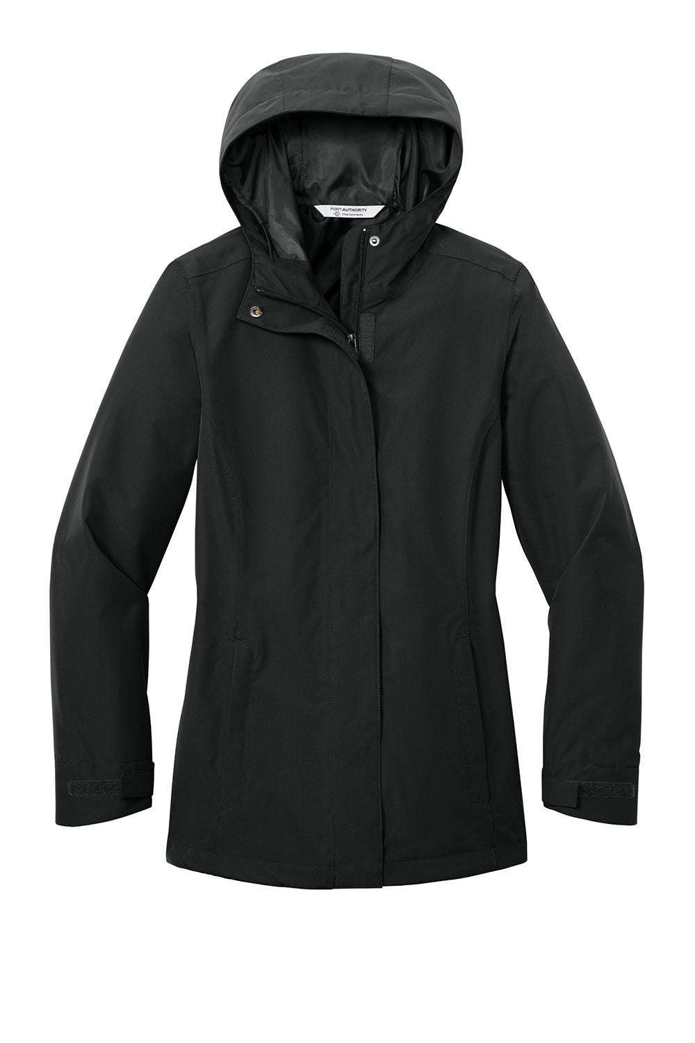 Port Authority L714 Womens C-FREE Full Zip Hooded Rain Jacket Deep Black Flat Front