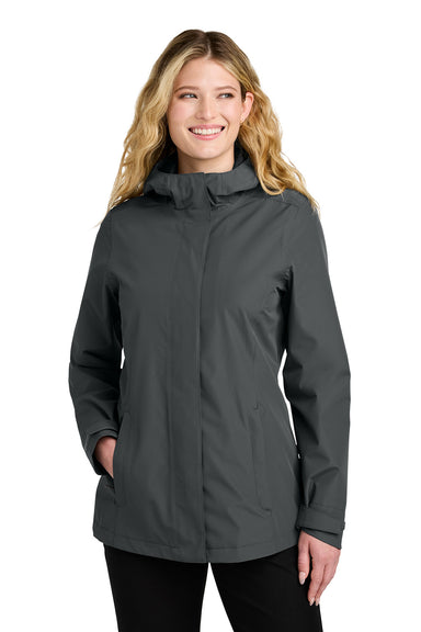 Port Authority L714 Womens C-FREE Full Zip Hooded Rain Jacket Steel Grey Model Front