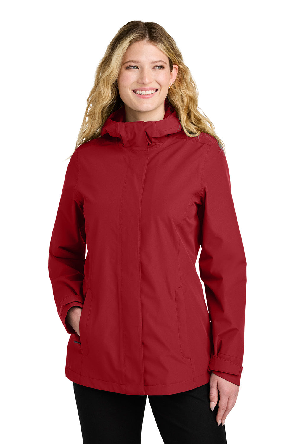 Port Authority L714 Womens C-FREE Full Zip Hooded Rain Jacket Rich Red Model Front