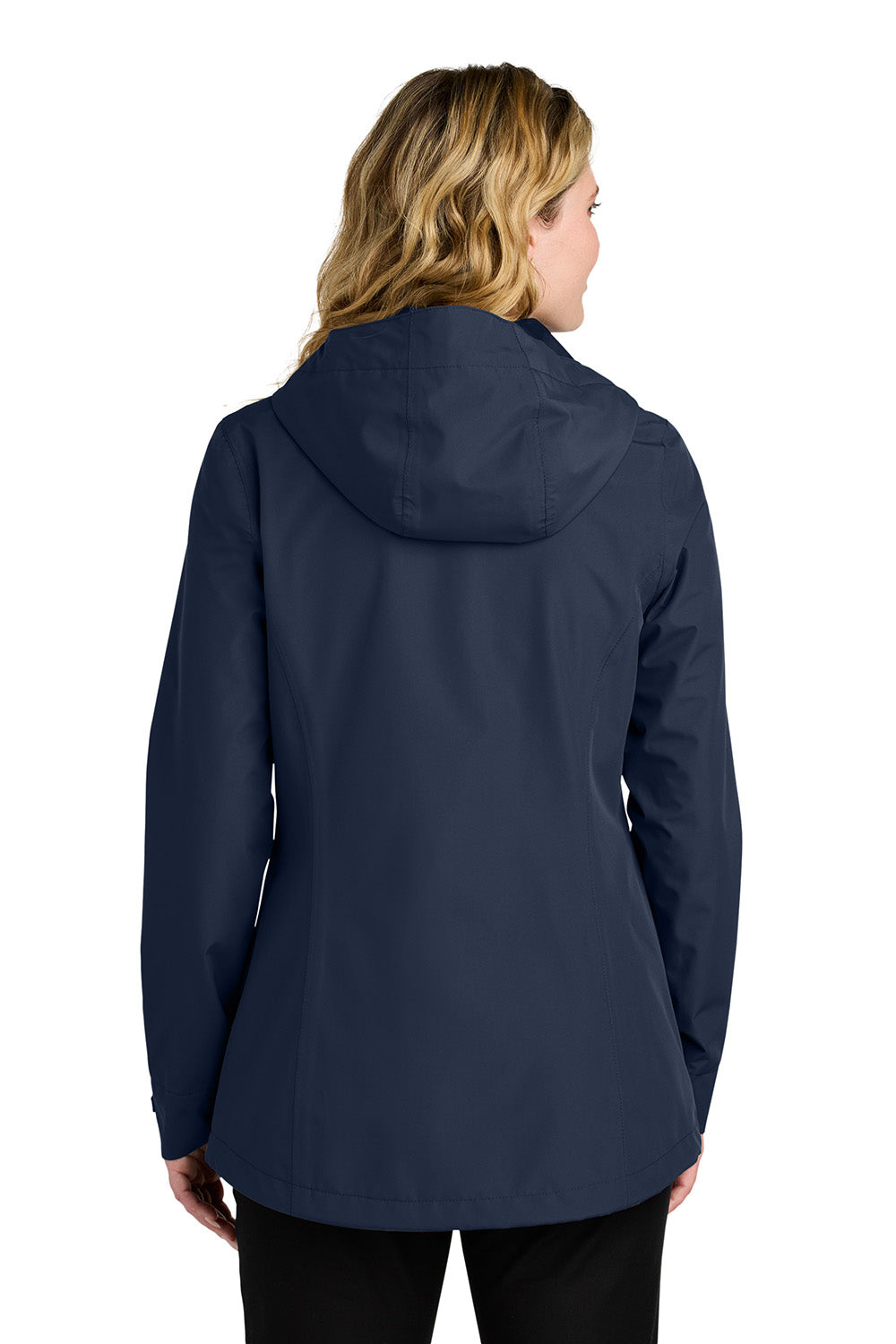 Port Authority L714 Womens C-FREE Full Zip Hooded Rain Jacket True Navy Blue Model Back