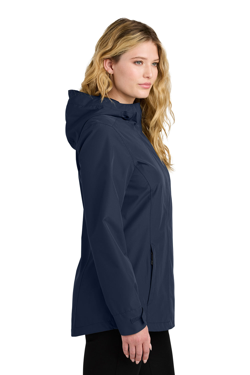 Port Authority L714 Womens C-FREE Full Zip Hooded Rain Jacket True Navy Blue Model Side