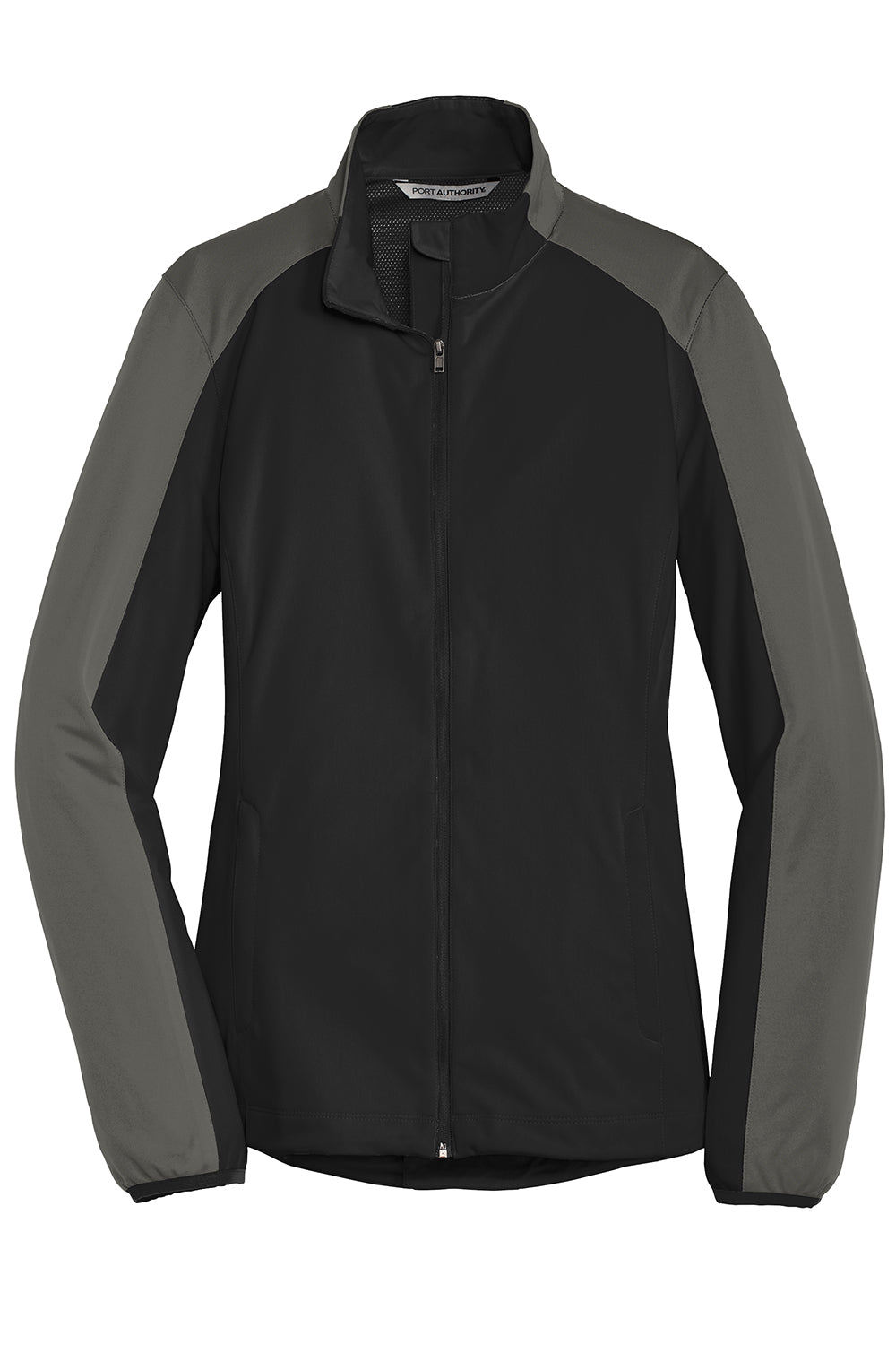 Port Authority L718 Womens Active Wind & Water Resistant Full Zip Jacket Deep Black/Steel Grey Flat Front