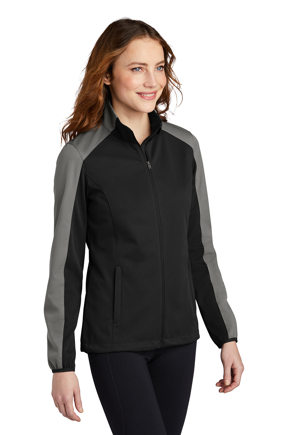 Port Authority L718 Womens Active Wind & Water Resistant Full Zip Jacket Deep Black/Steel Grey Model 3q