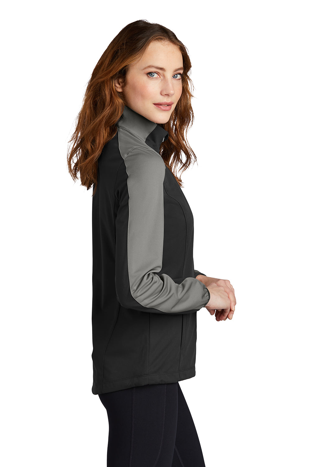 Port Authority L718 Womens Active Wind & Water Resistant Full Zip Jacket Deep Black/Steel Grey Model Side