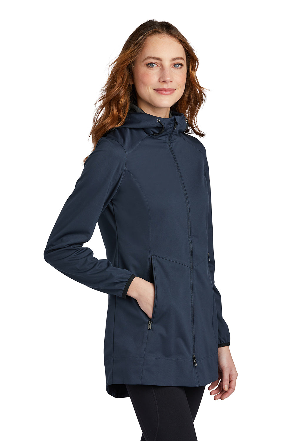 Port Authority L719 Womens Active Wind & Water Resistant Full Zip Hooded Jacket Dress Navy Blue Model 3q