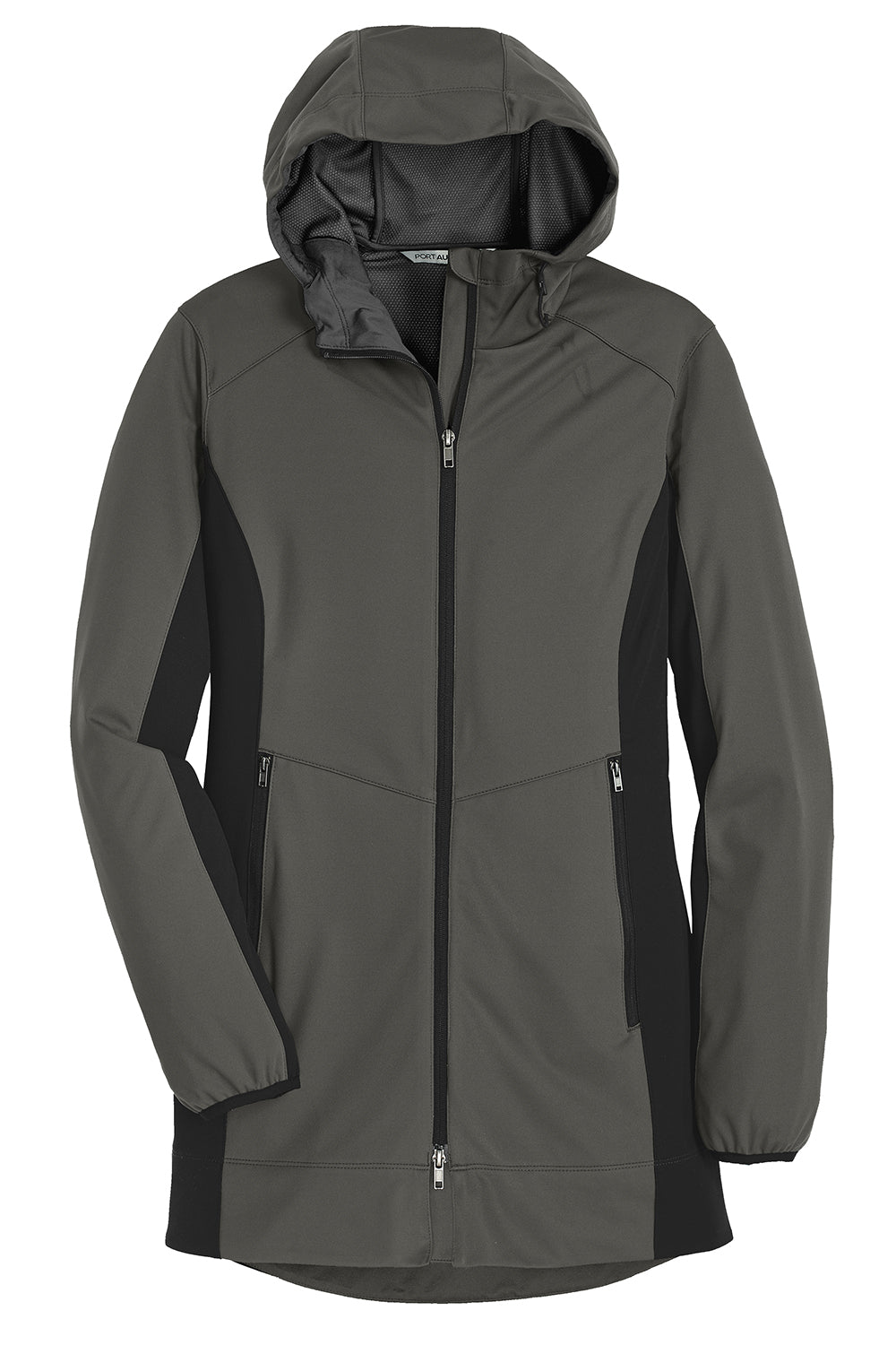 Port Authority L719 Womens Active Wind & Water Resistant Full Zip Hooded Jacket Steel Grey/Deep Black Flat Front