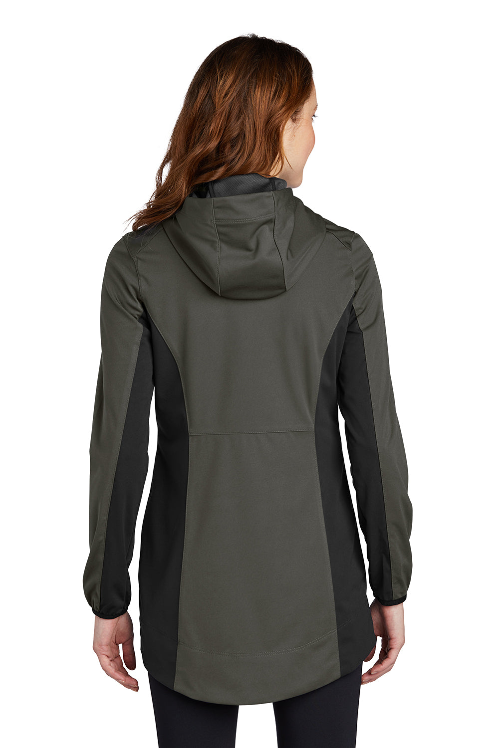 Port Authority L719 Womens Active Wind & Water Resistant Full Zip Hooded Jacket Steel Grey/Deep Black Model Back