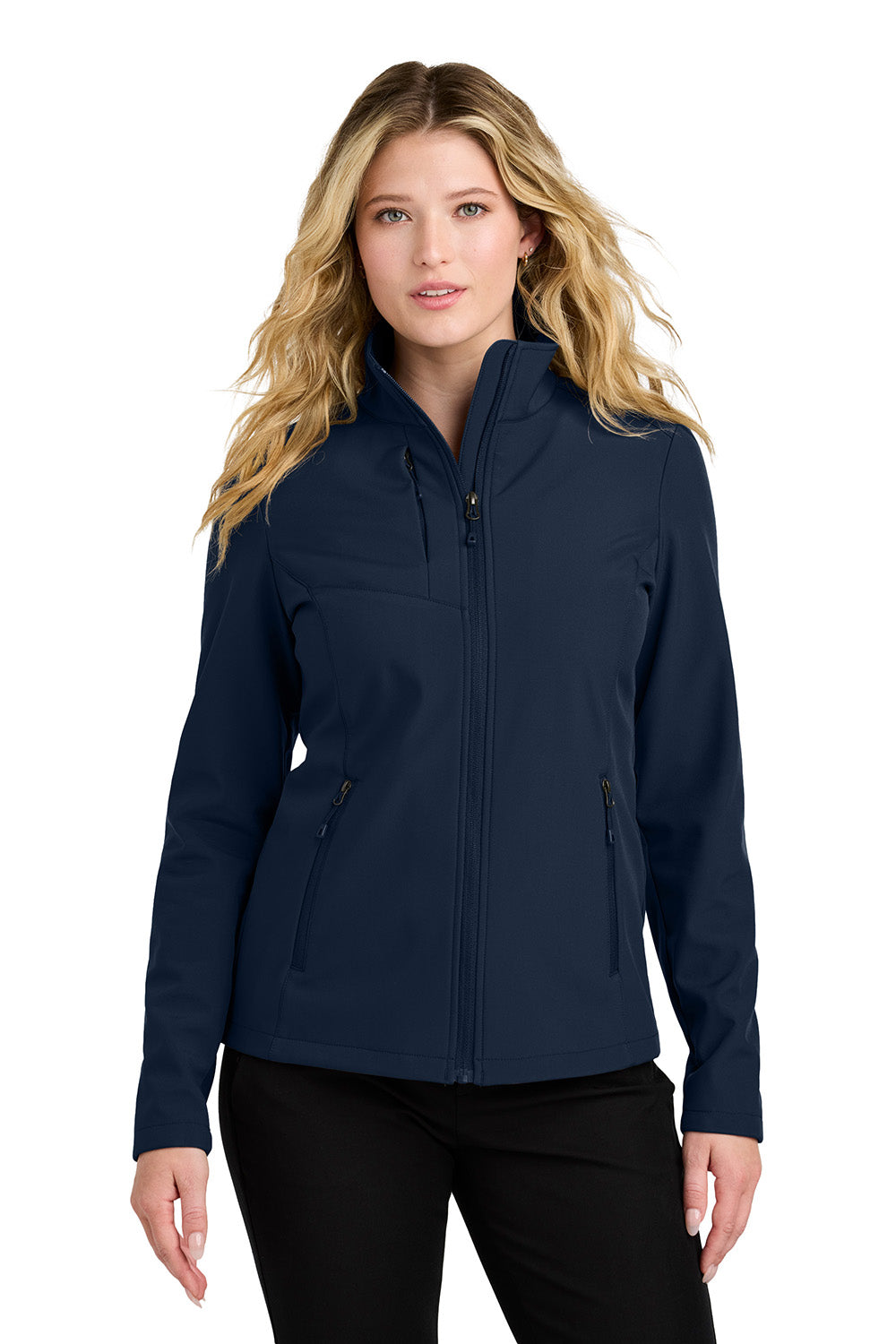 Port Authority L720 Womens C-FREE Core Soft Shell Full Zip Jacket True Navy Blue Model Front