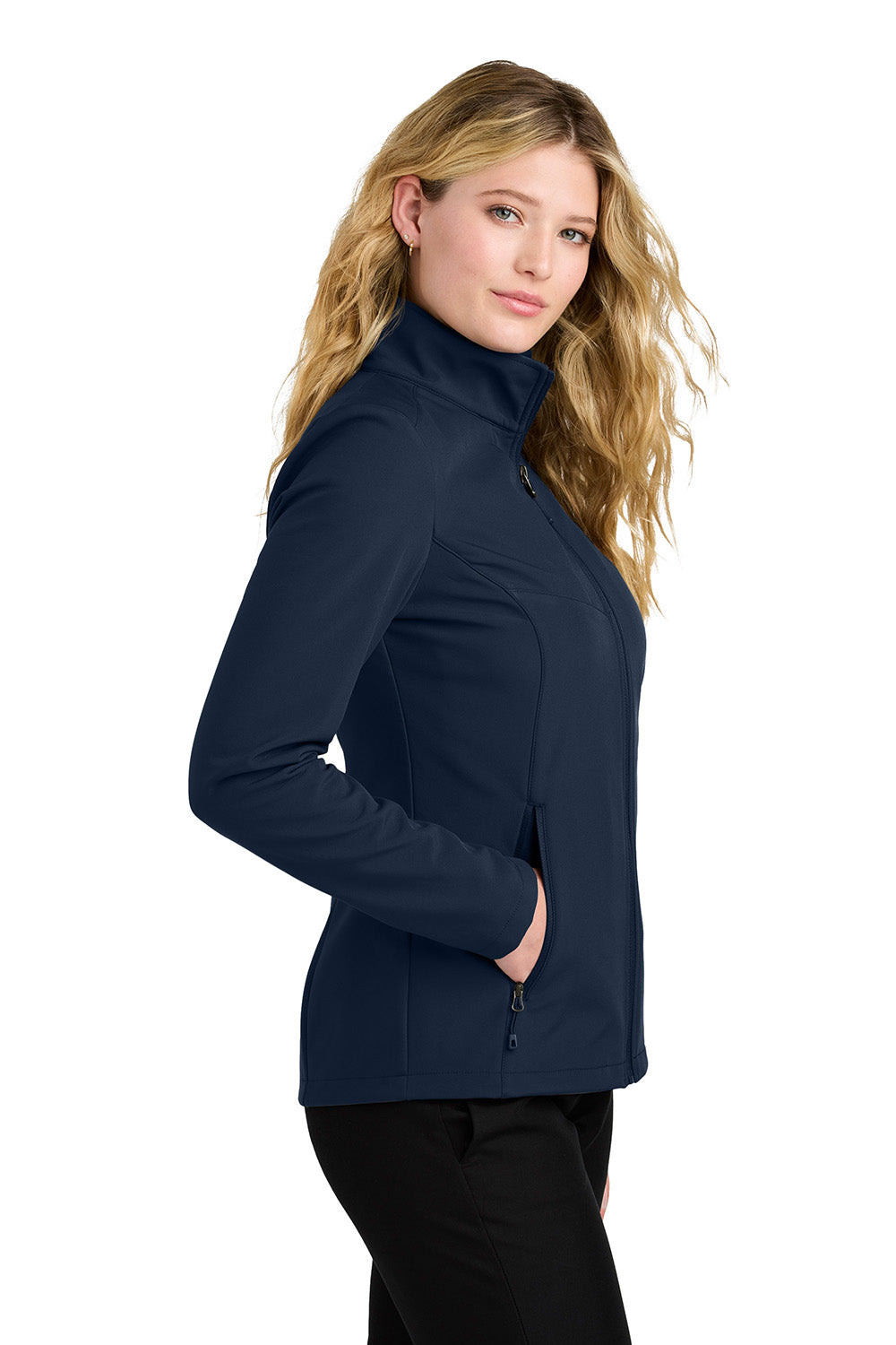 Port Authority L720 Womens C-FREE Core Soft Shell Full Zip Jacket True Navy Blue Model Side