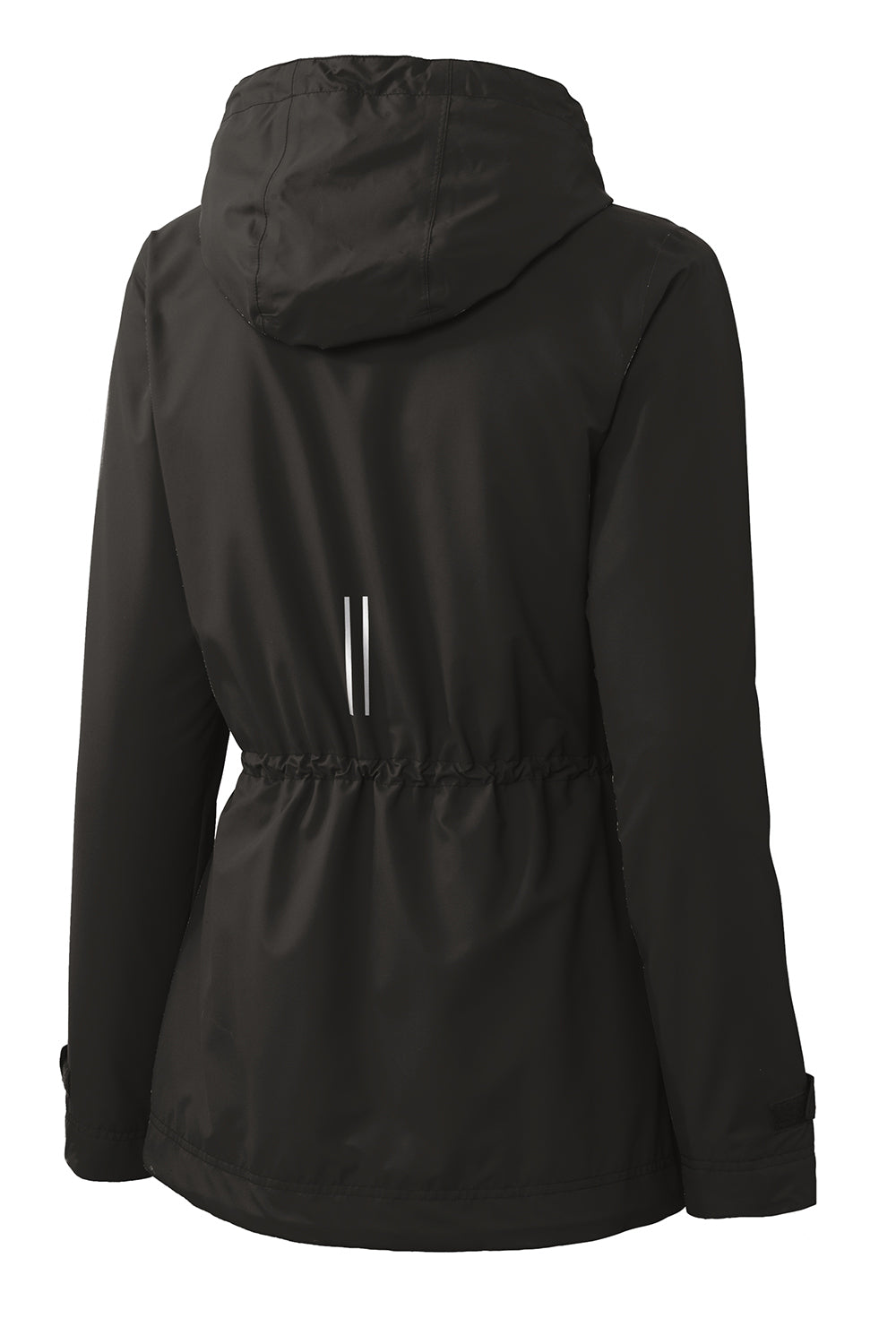 Port Authority L7710 Womens Northwest Slicker Waterproof Full Zip Hooded Jacket Black Flat Back