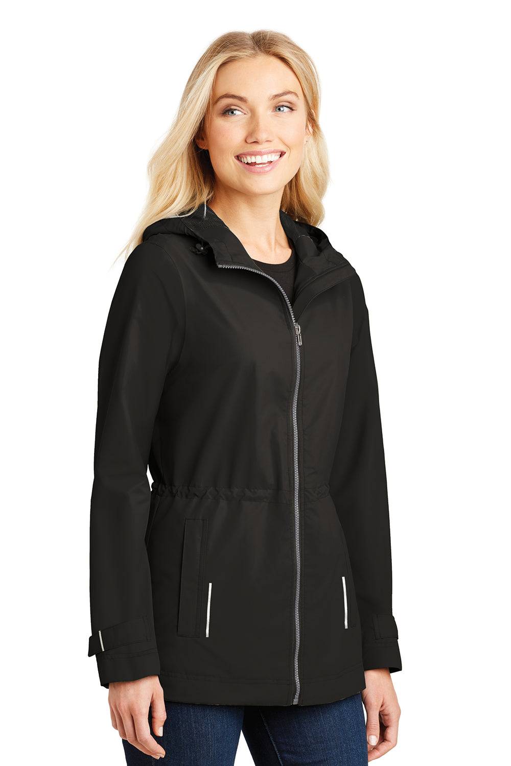 Port Authority L7710 Womens Northwest Slicker Waterproof Full Zip Hooded Jacket Black Model 3q