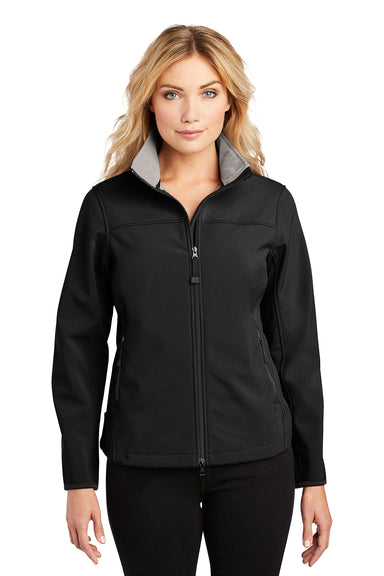 Port Authority L790 Womens Glacier Wind & Water Resistant Full Zip Jacket Black/Chrome Grey Model Front