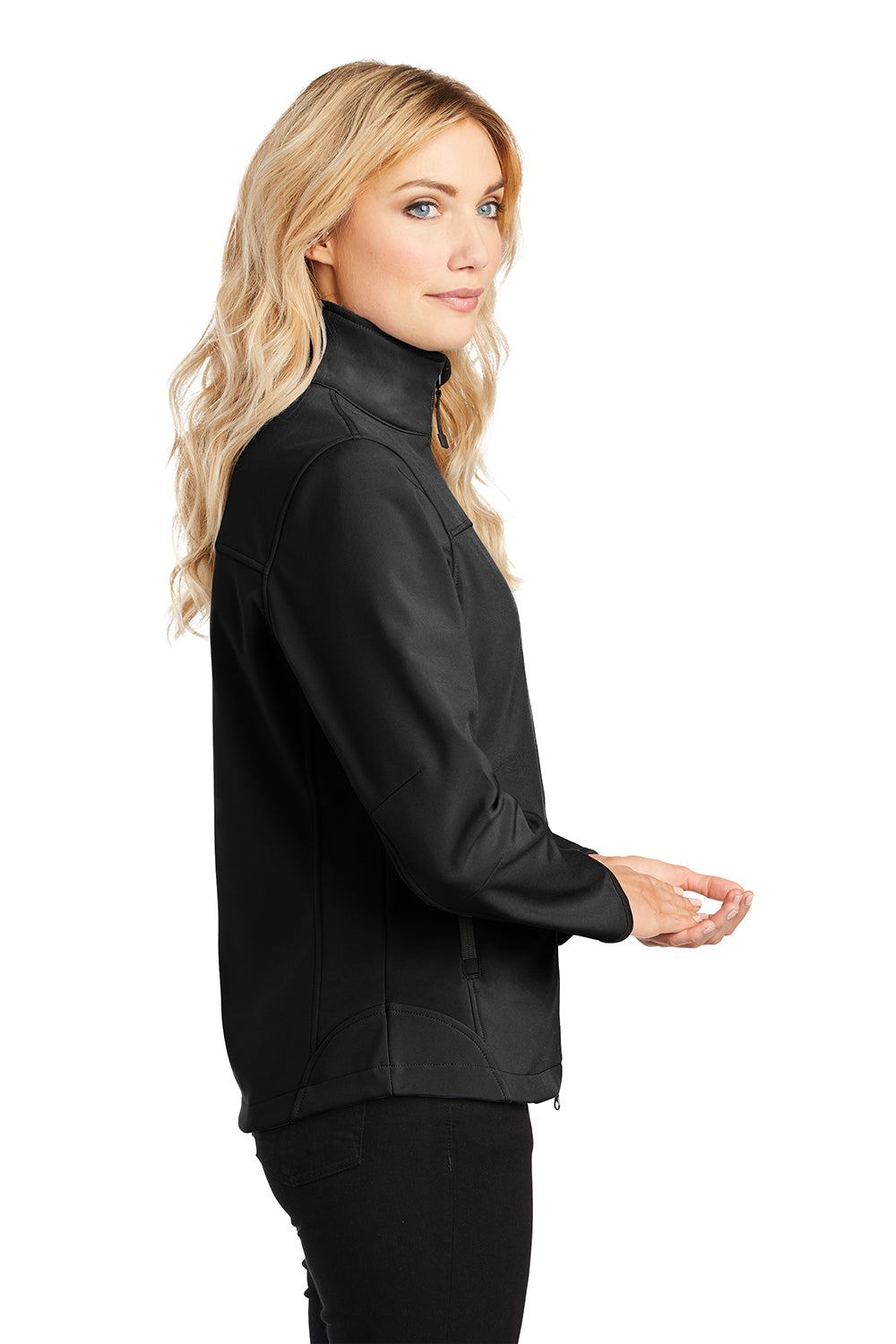 Port Authority L790 Womens Glacier Wind & Water Resistant Full Zip Jacket Black/Chrome Grey Model Side