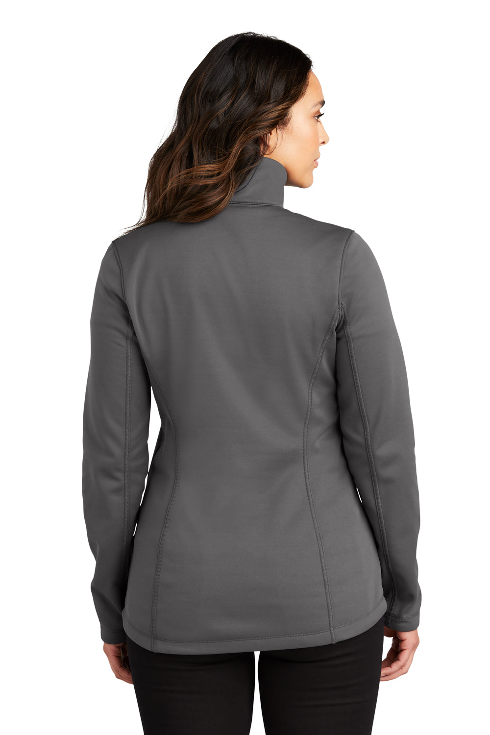 Port Authority L804 Womens Smooth Fleece 1/4 Zip Hooded Jacket Graphite Grey Model Back