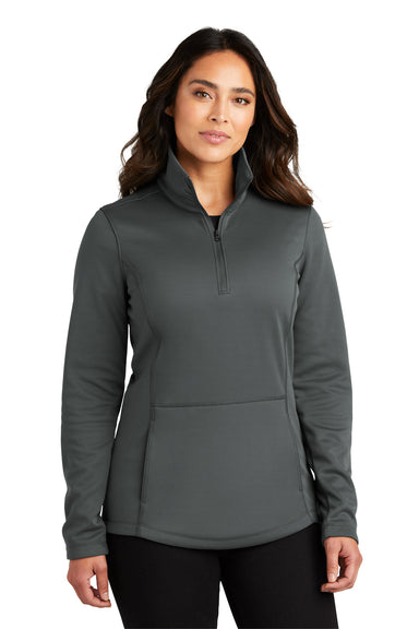 Port Authority L804 Womens Smooth Fleece 1/4 Zip Hooded Jacket Graphite Grey Model Front