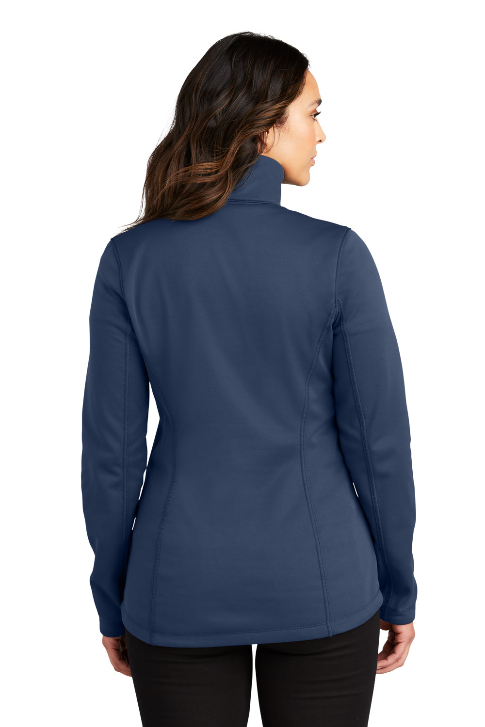 Port Authority L804 Womens Smooth Fleece 1/4 Zip Hooded Jacket River Navy Blue Model Back