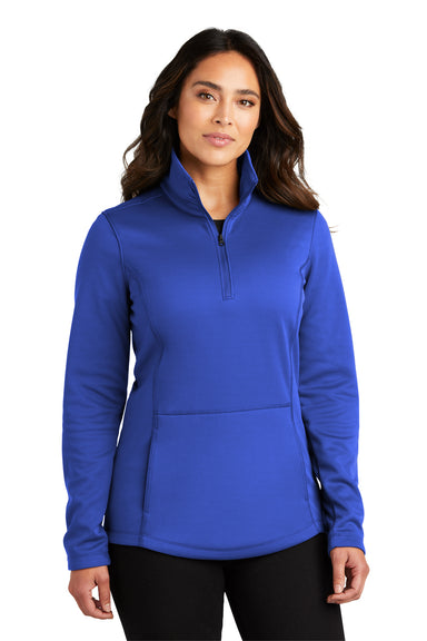 Port Authority L804 Womens Smooth Fleece 1/4 Zip Hooded Jacket True Royal Blue Model Front