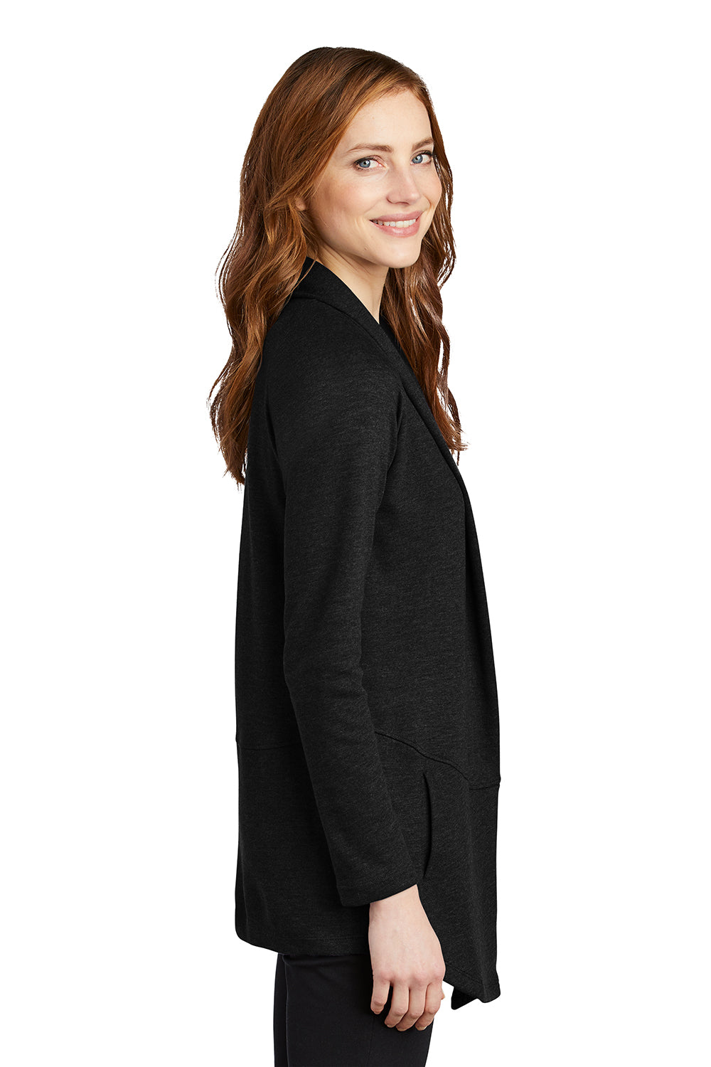 Port Authority L807 Womens Long Sleeve Cardigan Sweater Deep Black Model Side