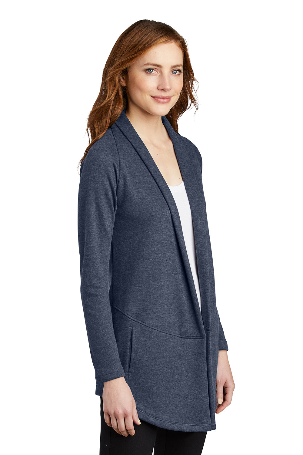 Port Authority L807 Womens Long Sleeve Cardigan Sweater Heather Estate Blue Model 3q