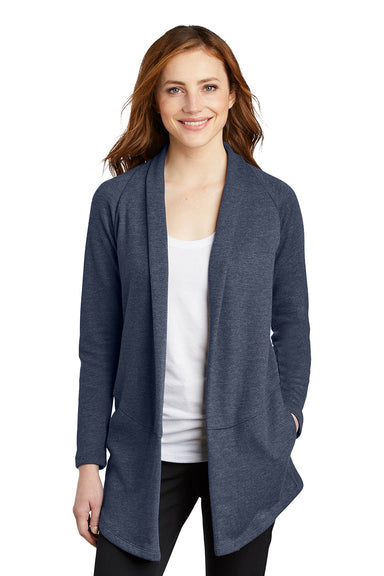 Port Authority L807 Womens Long Sleeve Cardigan Sweater Heather Estate Blue Model Front