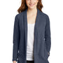 Port Authority Womens Long Sleeve Cardigan Sweater - Heather Estate Blue