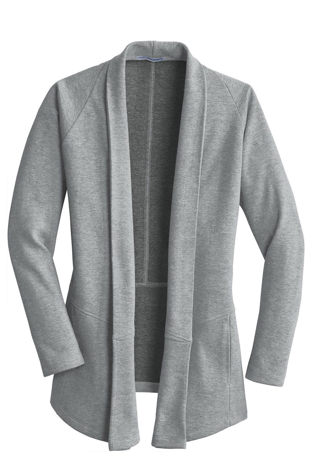 Port Authority L807 Womens Long Sleeve Cardigan Sweater Heather Medium Grey Flat Front