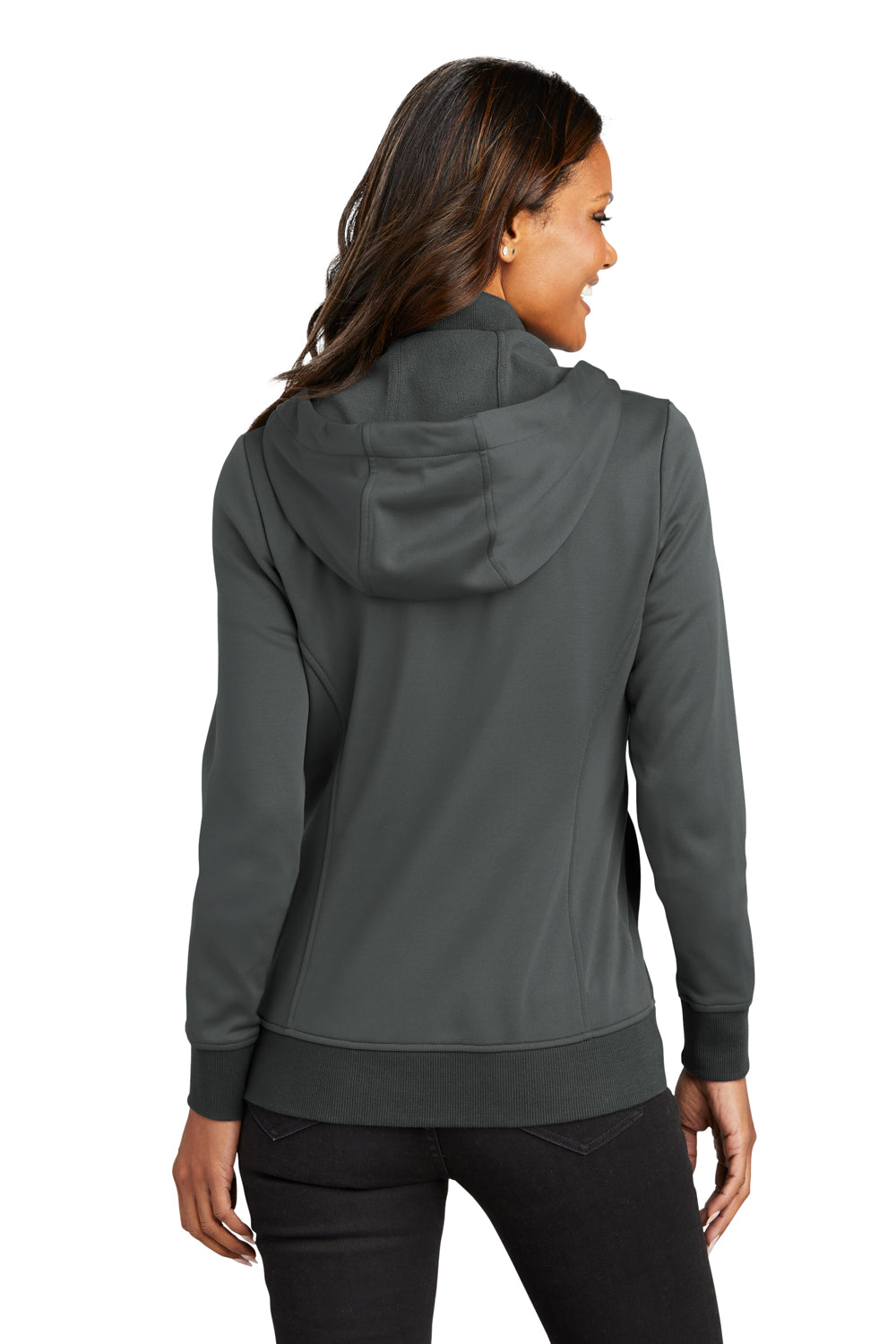 Port Authority L814 Womens Smooth Fleece Full Zip Hooded Jacket Graphite Grey Model Back