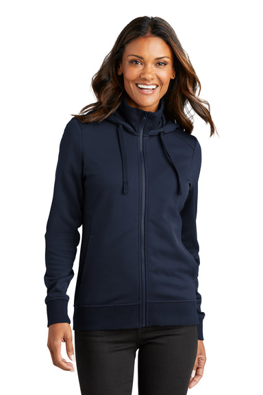 Port Authority L814 Womens Smooth Fleece Full Zip Hooded Jacket River Navy Blue Model Front