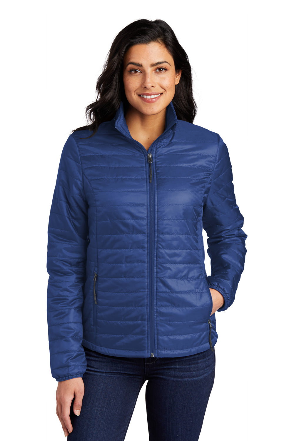 Port Authority L850 Womens Water Resistant Packable Puffy Full Zip Jacket Cobalt Blue Model Front